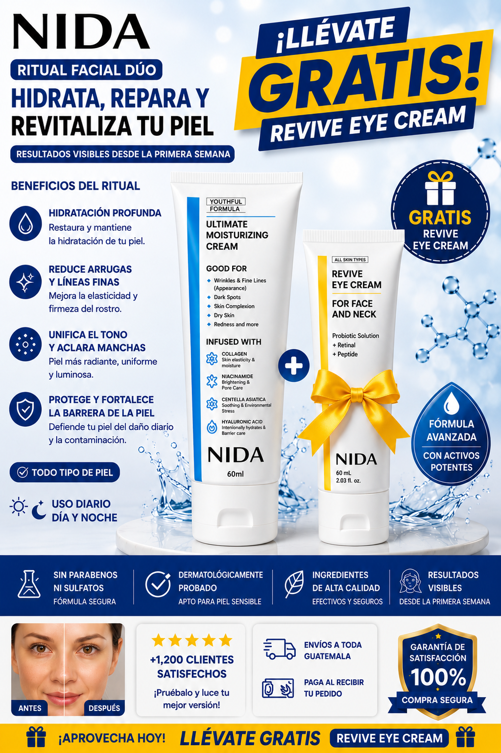 NIDA ✨ Piel Hidratada y Radiante + Crema Contorno de Ojos GRATIS 🎁