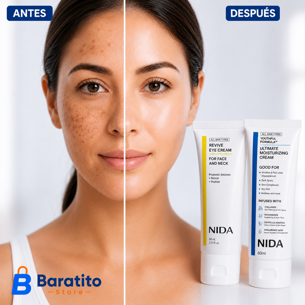 NIDA® Crema Hidratante Anti-Edad Coreana + Crema para Contorno de Ojos, ¡Empieza a cuidar tu piel desde hoy! 💁🏻‍♀️